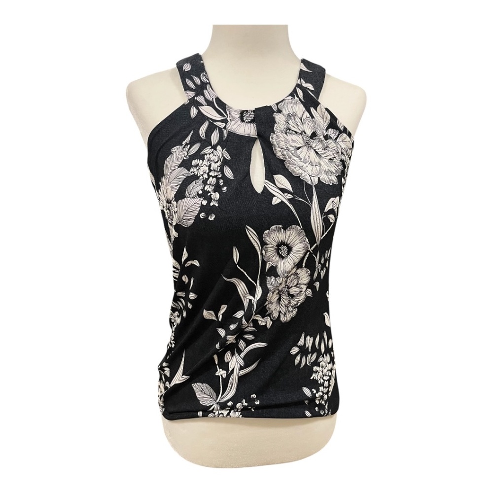INC Sleeveless Keyhole Black and White Top
